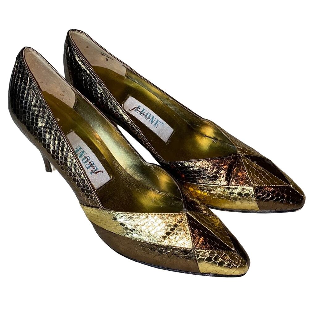 Frederico Leone Megan Snakeskin Metallic Vintage Size 5